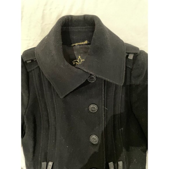 Mackage Womens Wool cashmere High Collar leather Trench Coat Black XS, no belt - Picture 4 of 16